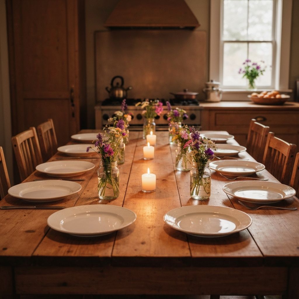 A warmly set table prepared for fellowship